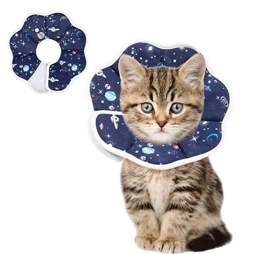 FRIUSATE 猫 円錐 首輪 ソフト 猫 回復 首輪 調節可能 エリザベス コーン 猫 コーン 舐め防止 快適 軽量 保護 ネックコーン 手術後 猫 子猫 子猫 保護 プラネット S