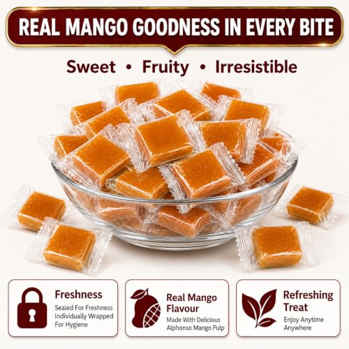 Image of Panjon Swad Aam Papad Candy - Real Mango Pulp Toffee,Sweet Mango Flavor Treats,320g jar
