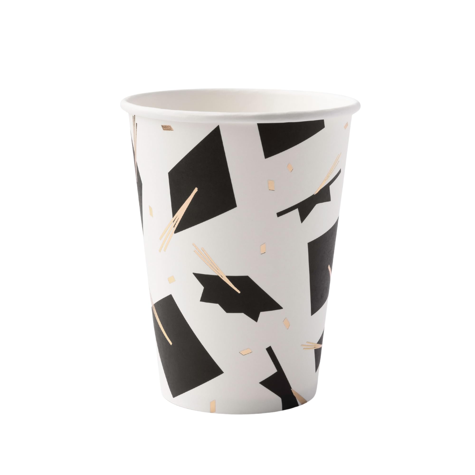 Bonjour Fête Graduation Cap Paper Party Cups | Disposable Cups for Graduation Celebrations | Gold Foil | Premium Party Supplies & Decorations | Pack