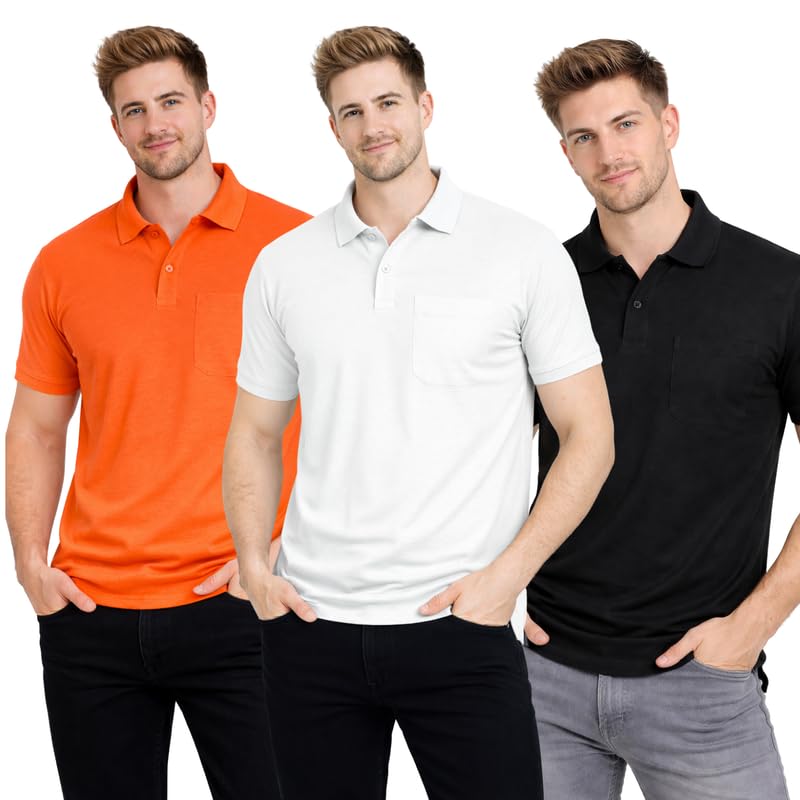 sman Polo Neck T-Shirt Pack of 3 for Men & Boys | Half Sleeve Collar Tee with Pocket | Premium Spun Matty Fabric | Casual & Office Wear | Sizes M to 2XL | FX_PO3_MCR_WHT_BLK-picture-15