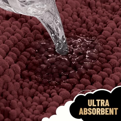 Image of OLANLY Thick Bathroom Rugs 36x24, Extra Absorbent Chenille Striped Bath Rugs, Rubber Backing, Machine Wash Dry, Bath Mats for Bathroom Floor, Tub and Shower, Home Decor Accessories, Andorra Red-Brown