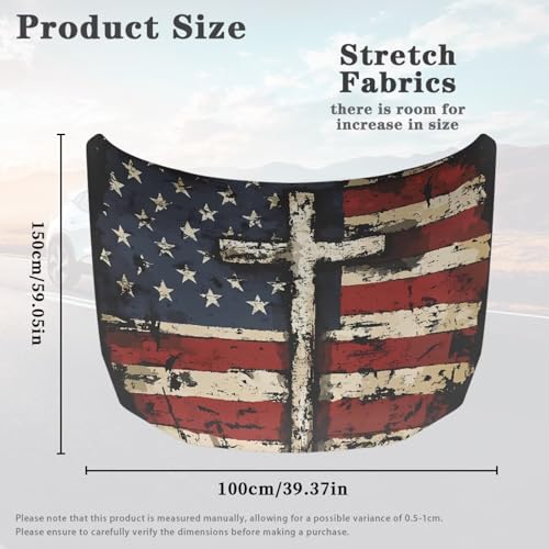 Image of Cross Car Hood Cover Patriotic American Flag Car Front Hood Cover with Elastic Band Universal Car Bonnet Banner Auto Accessory Universal Fit for Most Cars Sedans, 4th of July