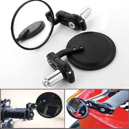 HTG Universal Black 2 Way Mounting Multi Angle Adjustable Billet Aluminum 7/8" Handlebar Bar End Rearview Side Mirror For Motorcycle Sport Racing Bike