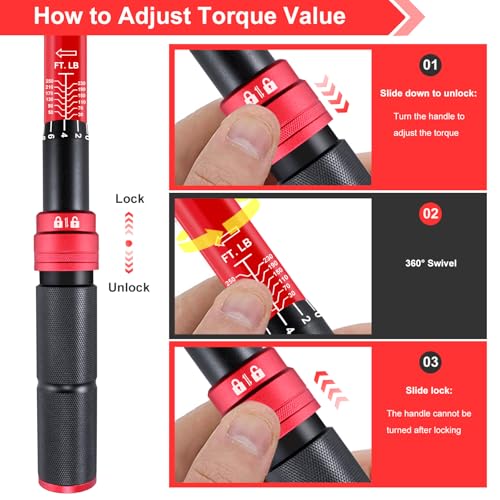 Image of ATsafepro 1 /2 Torque Wrench,1 /2 Torque Wrench 30-250 Ft Lb(40.7-339.0 Nm) Dual scale,torque wrench 1 /2 drive 250 ft-lb Pre-Calibrated Accuracy+-3% - Ideal for Automotive & Heavy Machinery Use