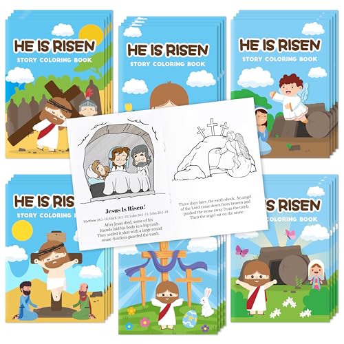 Easter Coloring Books for Kids - 24Pcs Bulk He is Risen Mini Coloring Booklet Religious DIY Art Drawing Book for Toddlers Spring Easter Holiday Party Goodie Bags Stuffers Sunday School Classroom Favor