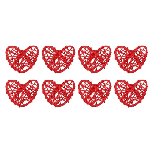 sourcing map 8pcs Coeur Forme Rotin Boule Vase Remplissage Naturel Rotin pour Saint Valentin Jour Décoration Mariage Maison Décoration Rouge 2 in
