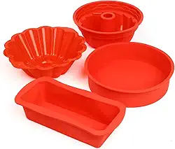 Conjunto de Forma Para bolo Pães e Doces Material Silicone, Suporta Temperaturas de Até 220ºC, 4 formas (VERMELHO)