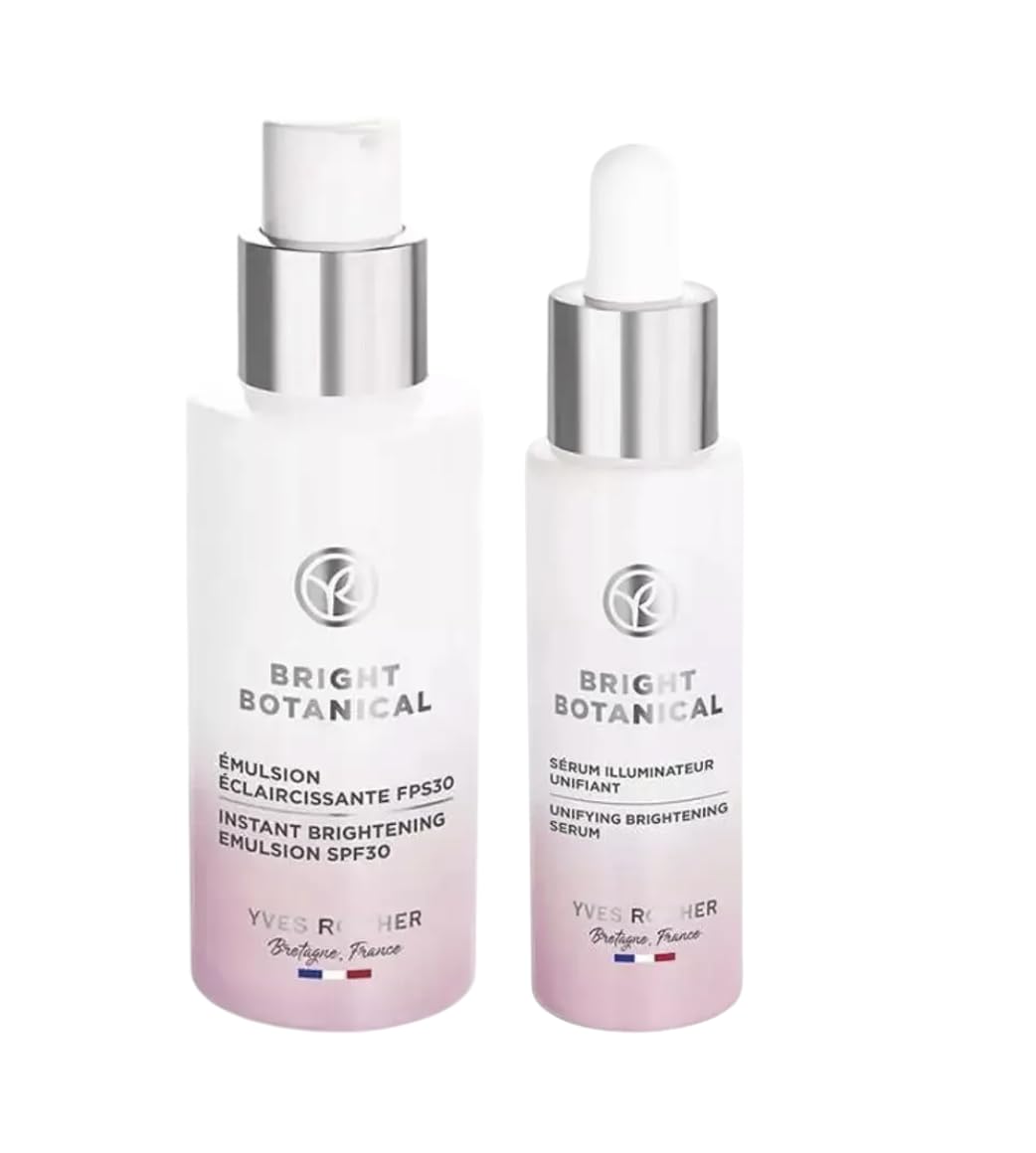 Yves Rocher Bright Botanical Moisturizing Face Serum Vitamin C and Emulsion Women Daily Care All Skin Types Set of 2-50 ml./ 1.7 fl.oz. 30 ml./1 fl.oz.