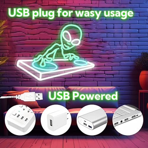 Image of Alien DJ Neon Sign DJ Gifts for Men Cave Cool LED Neon Light for Music Bar Wall Decor Dimmable LED Signs for Game Room Bedroom Decor Bar Music Concert Wall Art 15.7 * 12.6IN