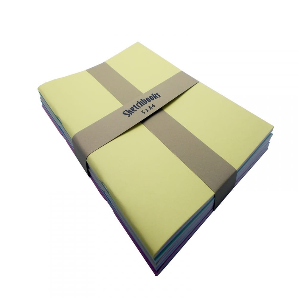 West - A4 Sketchbook - Assorted Pastel Colours - Pack of 5 - A4 Sketchbook, Ideal for School Supplies - Art Book in 5 Pack - Pencil & Watercolour Sketchbook - 40 Pages of Acid Free Drawing Paper