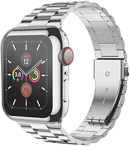 iiteeology Compatible with Apple Watch Bands 44mm Series 6 5 4 Se, Upgraded Stainless Steel Band with iWatch Screen Protector Case for Men Women Silver/Silver - Thumbnail 3