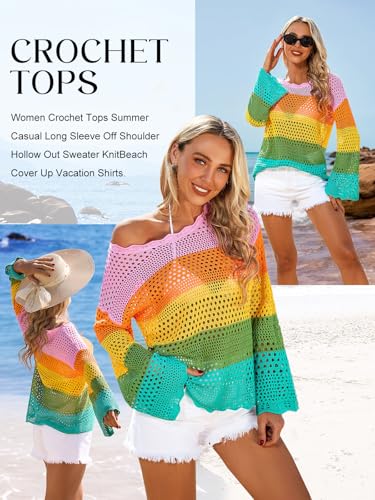 Bellelily Womens Crochet Swimsuit Coverup 2025 Summer Hollow Out Beach Bikini Bathing Suit Cover Up Tunic Top Vacation Shirts2
