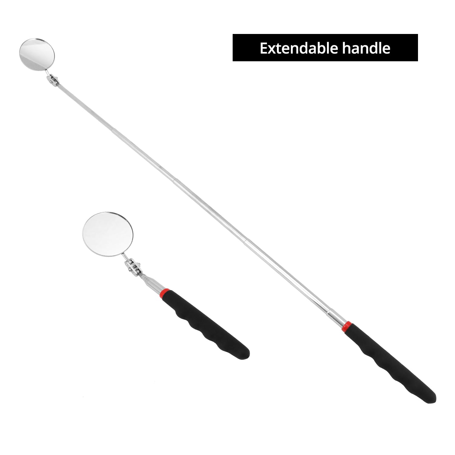QWORK® Zestaw 3 teleskopowych lusterek inspekcyjnych, prostokątne, okrągłe i owalne, obracane o 360 stopni, wysuwane uchwyty, do kontroli pojazdu