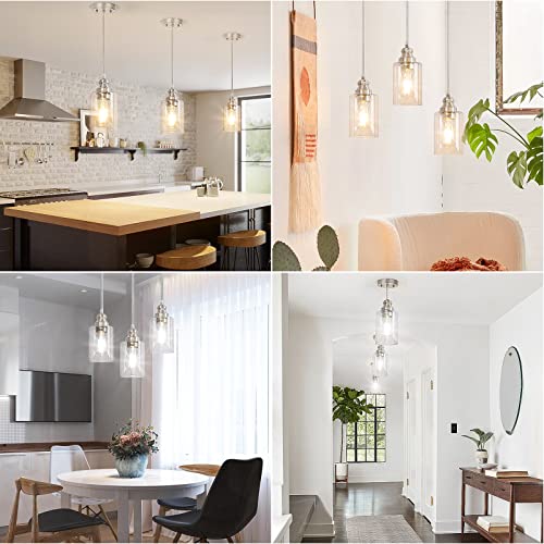 Folksmate Industrial Pendant Lighting, Adjustable Hanging Light Fixtures, Clear Glass Shade Pendant Light, Vintage Farmhouse Mini Hanging Ceiling Lamp For Kitchen Bedroom Hallway, E26 Base, 3-Pack #TOP5