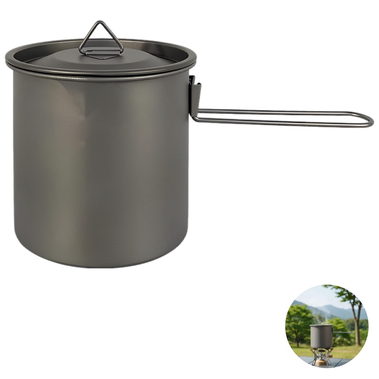 718.9 g / 750ml Reintitan Camping Kochtopf, Titan-Mundbecher mit klappbarem Griff, leicht 102.1 g / 103g, tragbar für Camping, Reisen, Picknick