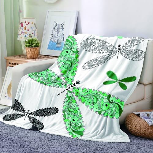 EHOMERY Manta Sofa Grande Suave Colcha Invierno Mantas para Sofa Dibujos Colcha para Sofa Libélula Planta Manta De Otoño Mantas Decorativas Suaves Y Cómodas Verde 100x70cm