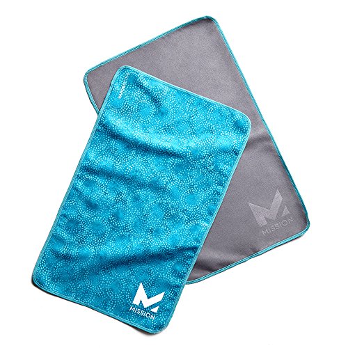 Mission VaporActive Yoga Hand Towel (Pack 2), Breathe Bluebird/Solid Charcoal, 10" x 16.5"