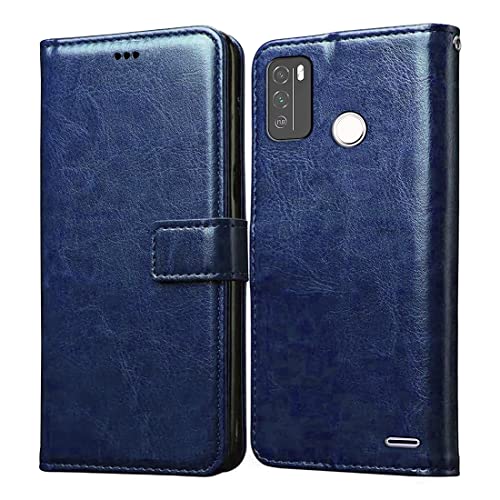 Image of Amazon Brand - Solimo Flip Leather Mobile Cover (Soft, Flexible & Kickstand Back case) Compatible for Micromax in 1b (Blue)