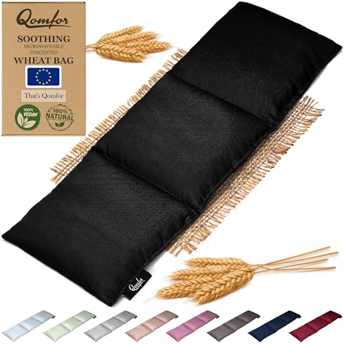 Qomfor - Sac de grains à chaleur sèche pour micro-ondes - Noir - Coussin chauffant/oreiller chauffant pour micro-ondes à 3 compartiments - Poche chauffante...