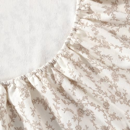 Image of Laura Ashley - Flannel Sheets Queen Size, Anti-Pilling & Wrinkle Resistant Cotton, Touchably Soft for All-Season Comfort - Bed Sheets with Matching Pillowcases & Fitted Sheet (Victoria Beige)
