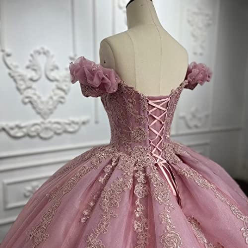 Mouccy Princess Off Shoulder Sweet 15 16 Quinceanera Dresses Lace Puffy Prom Gowns Long Birthday Ball Gowns with Train4