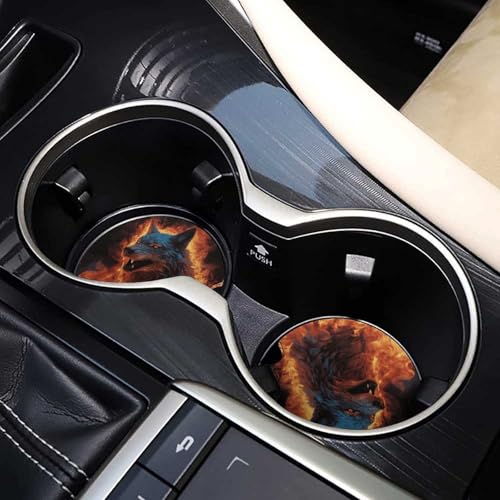 Portavasos para carro con diseño de lobo en fuego, pack de 2 miniatura 7