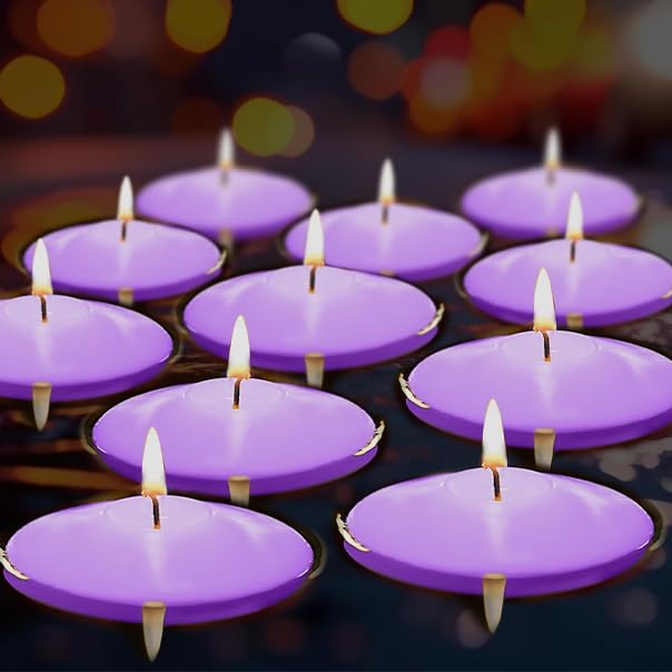Bolosa Lot De 25 Bougies Flottantes Violette En Cire De Soja - 38x20mm, 30-60 Min De Combustion - Pour Décoration Romantique Et Fêtes