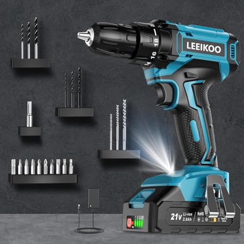 Trapano Avvitatore Batteria 21V, LEEIKOO Avvitatore Elettrico con Batteria da 2.0Ah, 42N.m di...