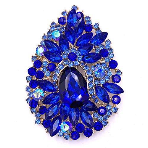 SELOVO Huge Big Large Royal Blue Flower Statement Brooches and Pins Scarf Decoration Gold Tone