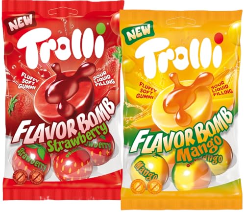Flavor Bomb Mango & Erdbeere Fruchtgummi mit flüssiger saurer Füllung Doppelpack 2 x 75 g