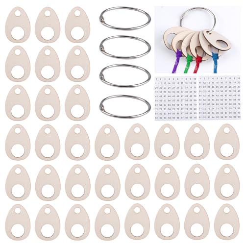 HACRAHO Gotas de hilo de madera, 100 piezas de hilo de punto de cruz de madera en forma de lágrima con anillo de hilo dental para manualidades, almacenamiento de costura