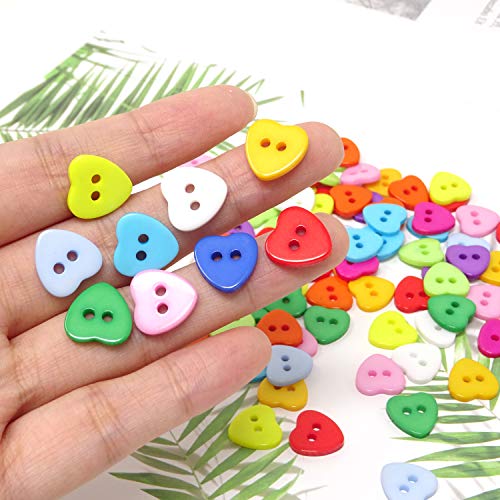 Honbay 100Pcs 12.5Cm/0.5Inch Heart Shaped Candy Colors Resin Button 2 Holes Sewing Crafts Decoration Button #TOP2