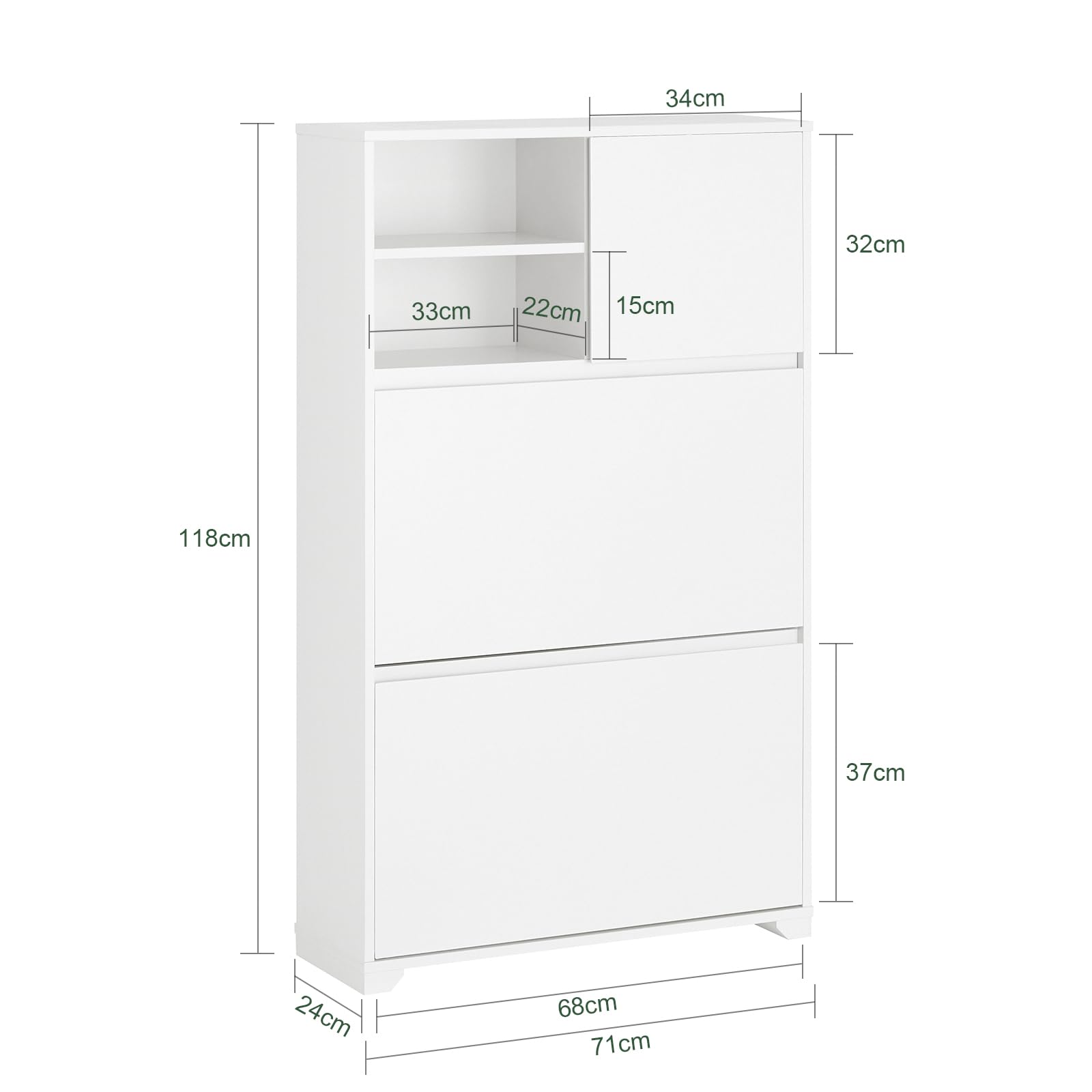SoBuy FSR111-W Armario de Entrada Blanco Zapatero 2 Solapas,1 Puerta y 2 Compartimentos Abiertos 71 x 24 x 118 cm ES