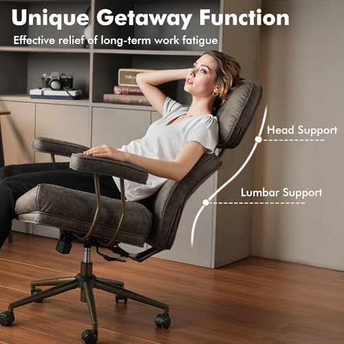 Image of High Back Executive Office Chair with Comfortable Deep Seat,Grey Mid Century Modern Office Chair,Ergonomic Big and Tall Computer Desk Chairs with Lumbar Support(Grey Suede)
