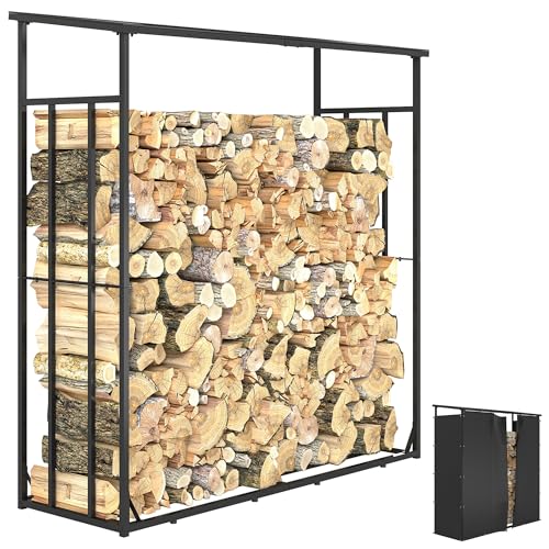 Outsunny Abri-bûches, range-bûche, charge maximale 2000 kg, avec housse de protection imperméable et toit en polycarbonate, abri bois de chauffage, 185 x 62 x 184 cm, cadre en métal, noir