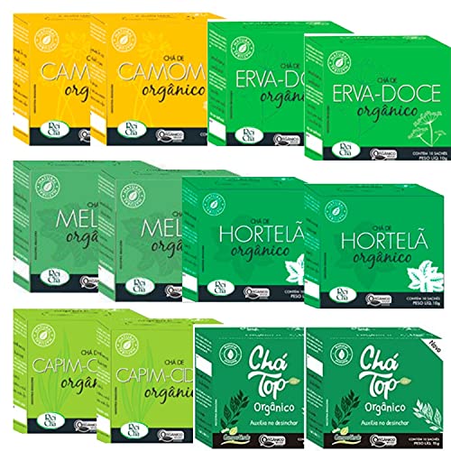Kit 12cx Chás Orgânicos Hortelã, Capim-Cidreira, Erva-Doce, Melis...
