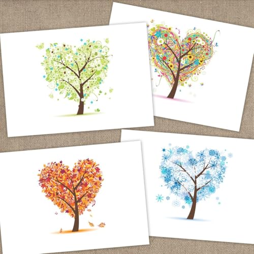 Image of Seasons of Life Note Card Assortment Pack /Set Of 24 Greeting Cards And White Envelopes / 4 7 /8 inch x 3 1 /2 inch Cards Featuring 4 Seasonal Tree Designs
