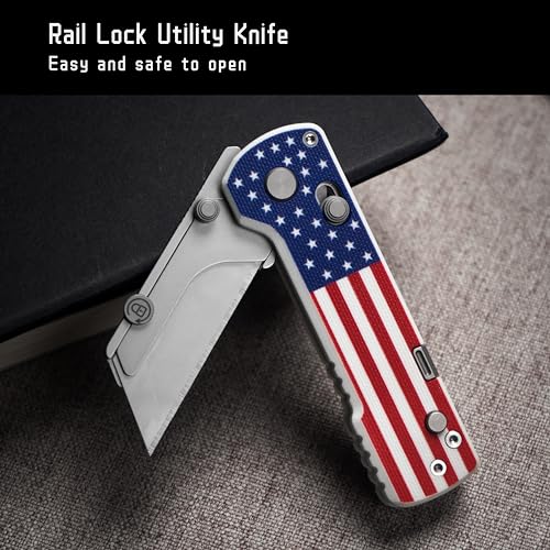 Image of OKNIFE U1 Pro Multitool Folding Utility Knife with Folding Screwdriver, Quick Change Blade, Rail Lock & Pocket Clip for Men Women (Stars & Stripes)