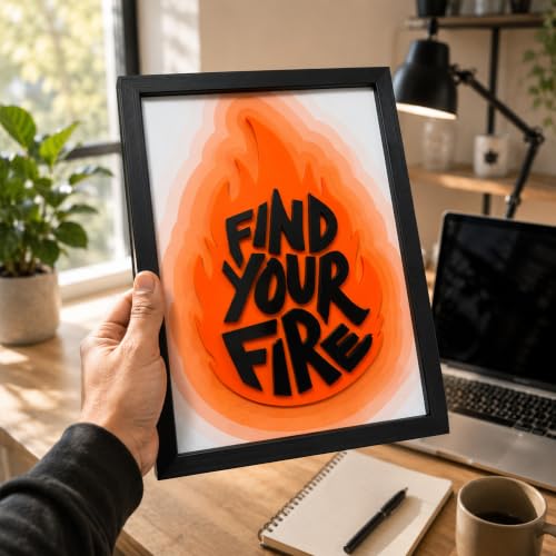 Image of CodersParadise Find Your Fire 3D Motivational Wall Art Frame, Inspirational Layered Quote Decor for Home, Office, Study Room & Workspace, Modern Typography Wall Hanging, Unique Gift Idea