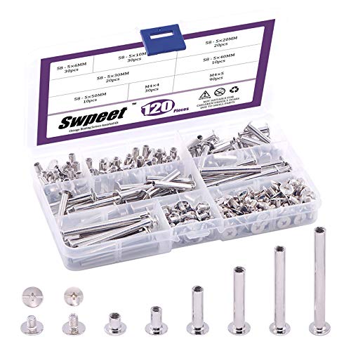 Swpeet 120Sets 6 Sizes Chicago Binding Screws Assortment Kit Metal Round Cross Head Stud Screw Posts Nail Rivet Chicago Button For Diy Leather Decoration Bookbinding (5 X 6, 10, 20, 30, 40 50) #TOP27