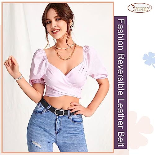 JASGOOD Women Reversible Leather Belt for Jeans Pants Fashion Leather Belt with Rotated Buckle3