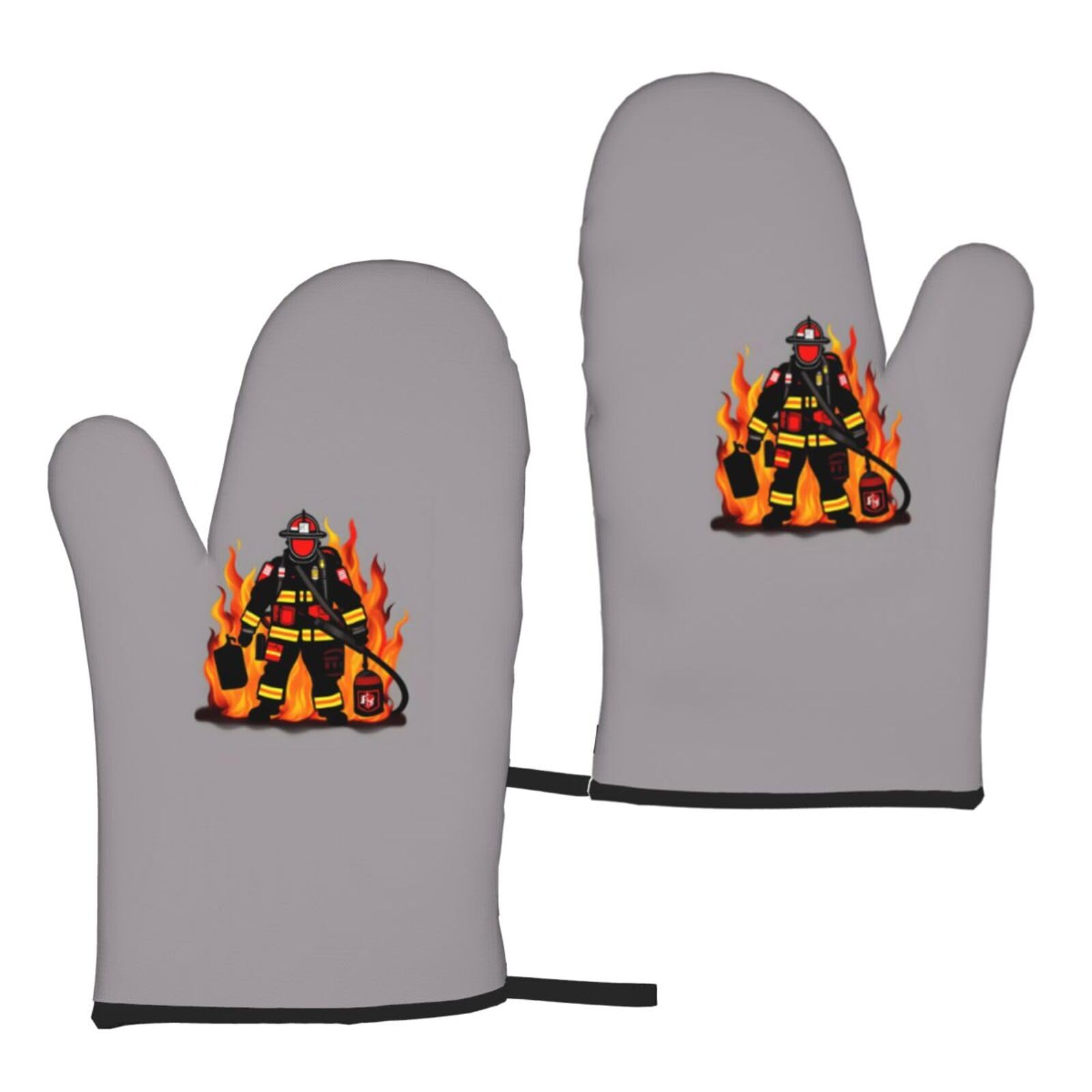 Firefighter Fireman Print Heat Resistant Universal Fit Oven Microwave Gloves Home Cooking Baking Grilling
