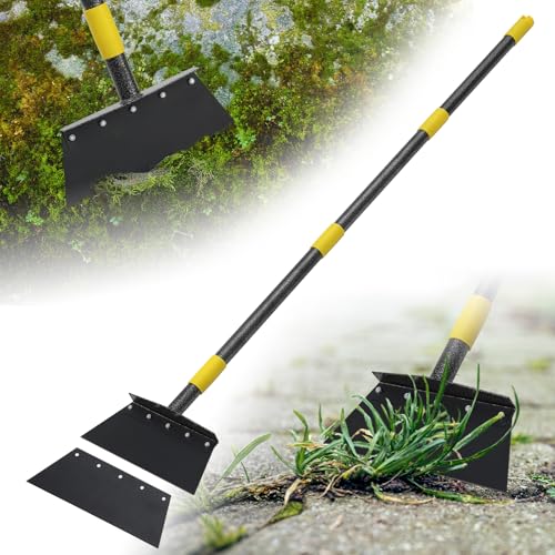 Pala plana de jardín, mango largo de 60 pulgadas, herramienta de deshierbe manual con 2 palas, pala de limpieza de jardín multifuncional resistente, raspador de suelo para bordes de maleza