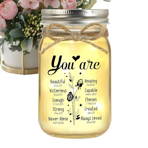dmqdu - Tarros decorativos de noche, luces nocturnas, macetas decorativas | Luz de noche religiosa cálida Jar LED - Decoración rústica para el hogar con pilas, regalo cristiano con cadena de