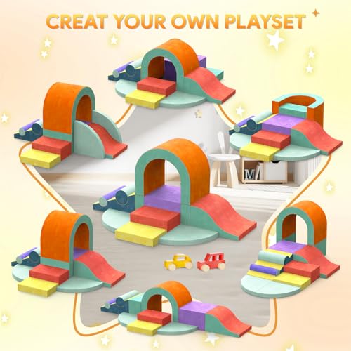Image of Foam Climbing Blocks for Toddlers, 12 PCS Colourful Toddler Climbing Toys Indoor, Soft Play Set with Toy Car, Flexible Crawling and Sliding Climbing Blocks