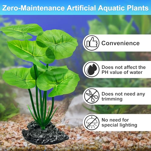 Image of Artificial Fish Tank Decorations Plants, Aquarium Decor Plant Plastic Realistic Silk Plants for Fish Tank Leaf Pad Hammock for Small Tank, Goldfish, Reptiles