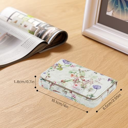 Image of Business Card Holder，PU Leather Business Card Case Color Printing Pattern Card Holder Wallet，Pockets Magnetic Credit Card Holders for Men and Women - White Flowers