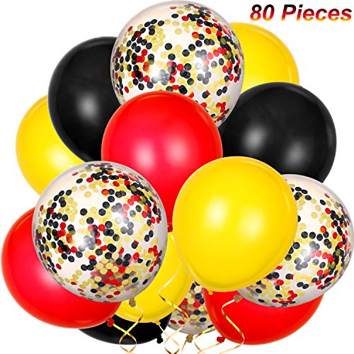 80 Piezas de Globos de Látex Globos de Confeti Coloridos Globos de Fiesta para Decoración de Fiesta de Navidad Día de San Valentín, 12 Pulgadas (Rojo, Amarillo, Negro)