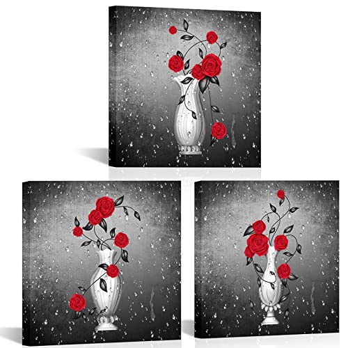 VANSEEING Leinwandbild, Motiv: rote Rose in weißer Vase, 30,5 x 30,5 cm, 3 Stück Cover