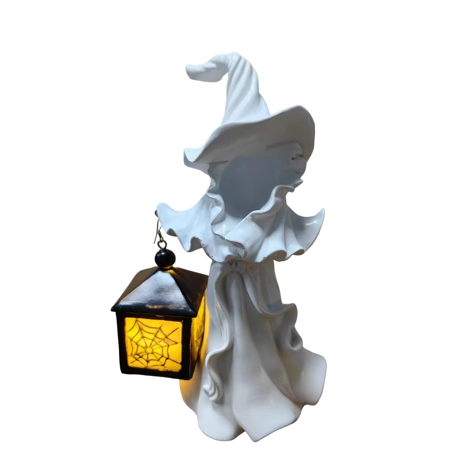 LLiuvcc Halloween Faceless Lantern Ghost Statue, Resin Hell Messenger Witch Sculpture, with LED Lantern Decoration(White2)